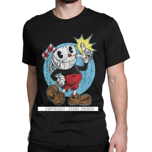 Cuphead T-Shirt Game Mugman Cup Mouse Funny Cotton Tee Shirt Camisas 3D Tshirts Christmas Day Gift Tshirt Man