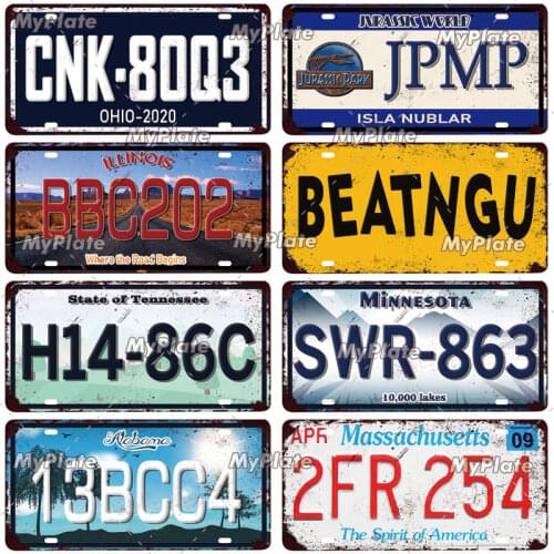 Classical Vintage Metal Poster USA Car Number Metal License Plate Decor Wall Bar Pub Garage Tin Signs & Plaques Custom