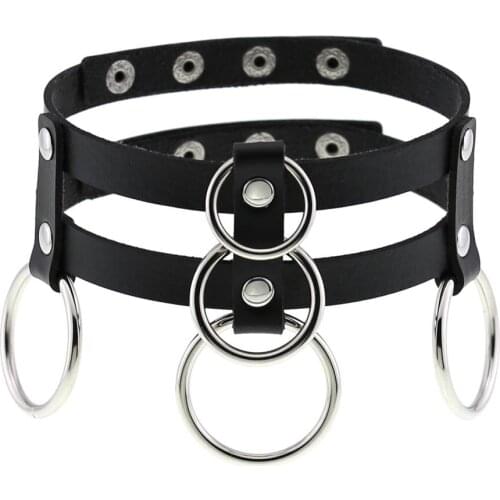 KMVEXO 2 Layers Leather Gothic Choker Collar Necklace Punk Rock O-Round Circle Pendant Necklaces for Women Vintage Goth Jewelry