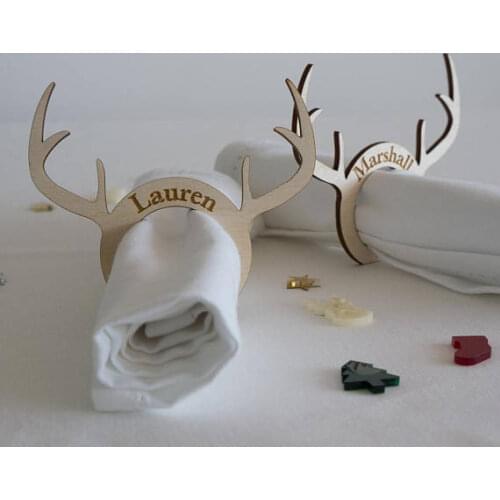 Personalised napkin ring Rustic Wedding Napkin Rings,Christmas reindeer ,Reindeer Napkin Rings,Laser Cut Antler place setting