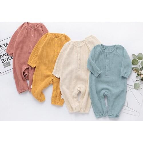 Baby Long Sleeve Jumpsuit Spring/Summer Newborn 2 Layer Cotton Yarn Jumpsuit Baby Clothes Toddler Girls Autumn Clothes