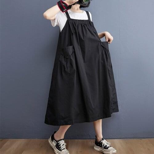 Korea Fashion Preppy Style Street Wear Girl Chic Strap Dress 2021 New Arrival Sleeveless Women Casual Loose Cotton Summer Dress