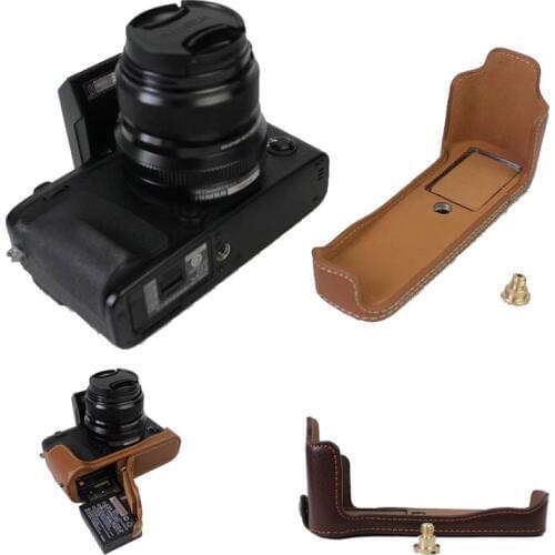 Brown Coffee Genuine Leather Half Body Camera Case Bottom cover For Fujifilm XE3 X-E3 With Battery Opening