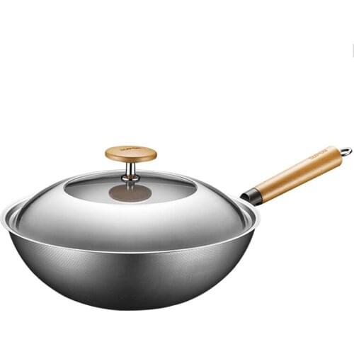 Fine iron pot Stainless Steel Lid Non stick wok pan Pots and pans No coating Frying Pan Gas induction cooker universal cookware