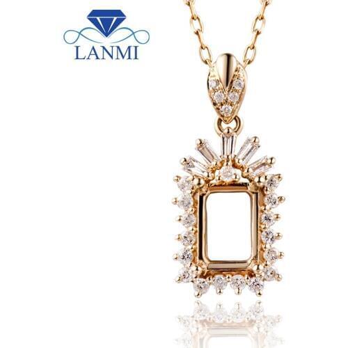 Solid 18K Yellow Gold Baguette Diamond Semi Mount Pendant For Birthday Stone WP085
