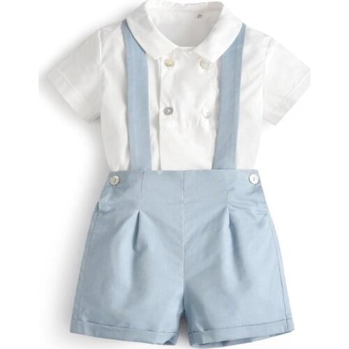 Summer Toddler Boys Clothes Set Spanish Newborn Gentleman Suit Kids Short Sleeve Shirt Suspender Shorts Outfit Baby Boy Clothing