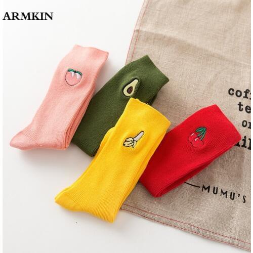 ARMKIN Cute Cartoon women socks Fruit Avocado Banana Cherry Peach Girl Kawaii femme Socks Harajuku Embroidery Funny Happy Socks