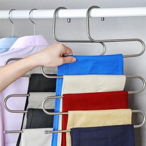 Stainless Steel Wardrobe Storage S Type Pants Trousers Hanger Multi Layers Clothing Towel Storage Rack Closet Space Saver