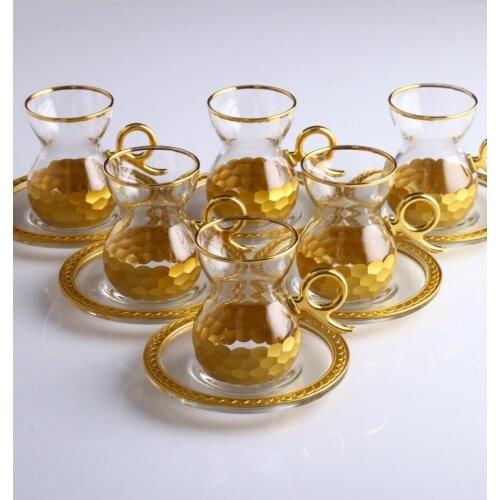 LaModaHome Turkish Arabic Tea Glasses Set of, Fancy Vintage Handmade Set for Serving, Teatime, new Home Wedding Gift Honey Comb Goal