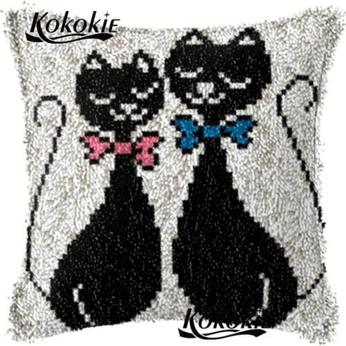 Embroider needlework kits latch Hook black cats cross stitch fabric Throw Pillow Embroidery Set Crocheting Rug Yarn Pillowcase