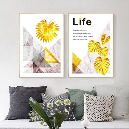 Nordic Plants Golden Leaf Canvas Painting Posters and Print Wall Art Pictures for Living Room Dining Room Life Quotes Wall Decor