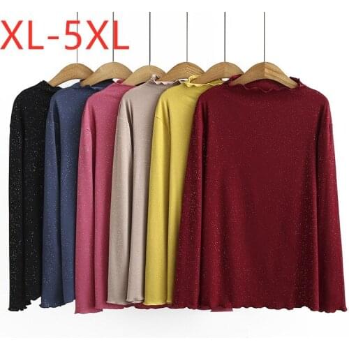 New 2021 Ladies Spring Autumn Plus Size Basic Tops For Women Large Long Sleeve Loose Red Cotton Sequins T-shirt 3XL 4XL 5XL