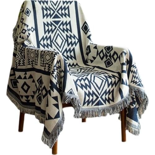 Blankets Bohemian Geometric Pattern Thread Blanket Sofa Decorative Throws Blanket on Sofa/Bed/Plane Knit Blanket with Tassel