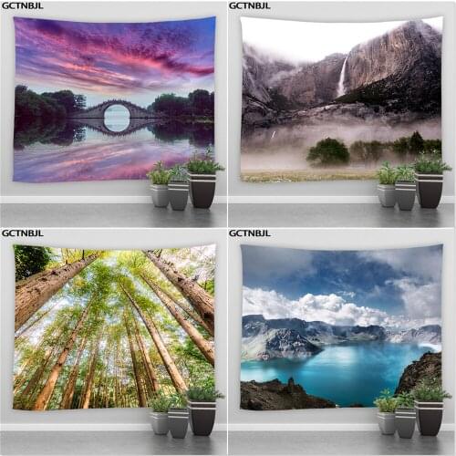 Autumn Landscape Tapestry Waterfall Forest Tree Natural Scenery Big Tapestries Hippie Bedroom Dorm Background Wall Hanging Decor