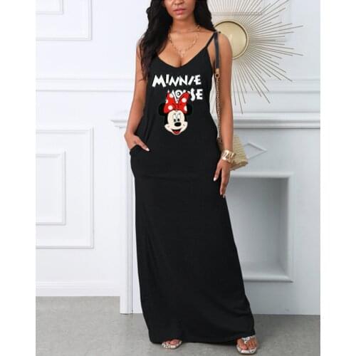 Disney Mickey Mouse Donald Duck print sexy sling V neck dress 2021 summer new sling tight fitting hip Plus dress