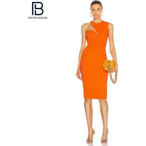 PB Trendy One Shoulder Dress Voile Splicing Design O Neck Sleeveless Celebrity Party Club Bandage Vestido Free Shipping