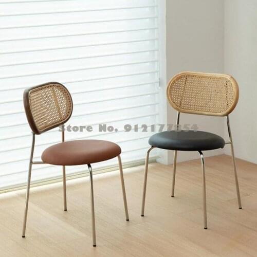 Light Luxury Solid Wood Rattan Dining Chair Nordic Home Simple Modern Expression Backrest Chair Soft Bag Leisure Chair