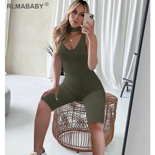 Sexy Midnight Clubwear Bodycon Playsuit Slim V Neck Sleeveless Backless Summer Women Solid Body-Shaping Skinny Rompers Jumpsuit