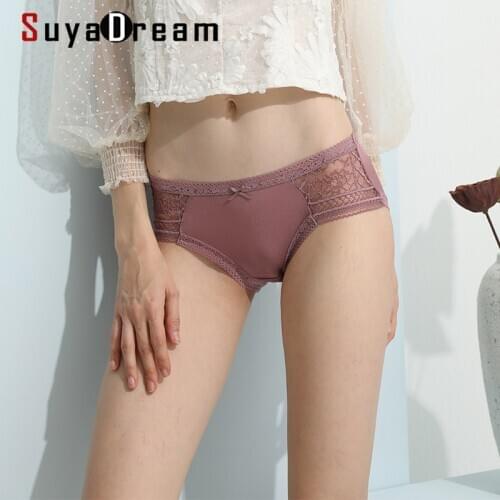 SuyaDream 2pcs/lot Women Panties 100% Natural silk and Lace Briefs Underwear Health Underpants 2020 New Everyday wear Intimates