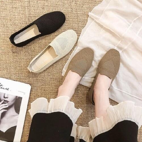 All-Match Square-Toe Shallow Mouth Casual Shoes Spring And Summer New Knitted Breathable Flat Womens Shoes