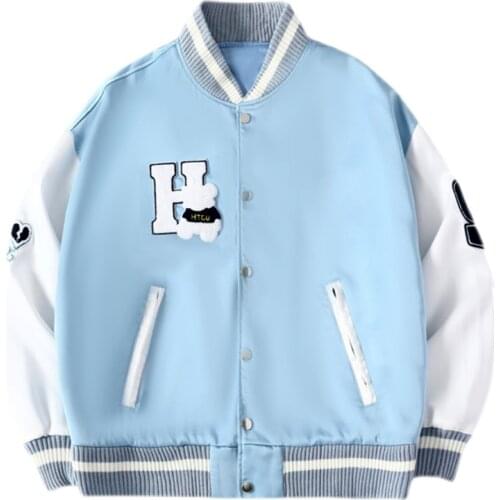 Street College Jackets Men Women Furry bear Letter Embroidery Patchwork Harajuku Varsity Jacket Women hiphop Baseball Coats