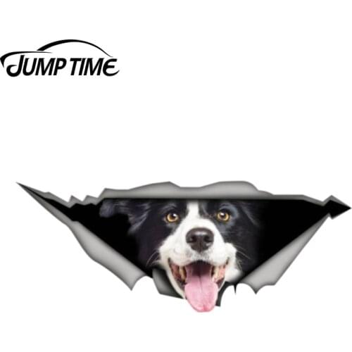 Jump Time 13cm x 4.8cm Border Collie Sticker Torn Metal Bumper Decal Funny Car Stickers Window Trunk Animal 3D Car Styling