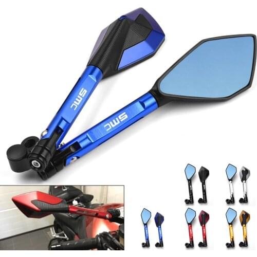 LOGO SMC For 690 SMC-R 690SMC SMC 2014-2021 CNC Aluminum Motorcycle Handlebar Rear View Mirrors Blue Anti-glare Mirror