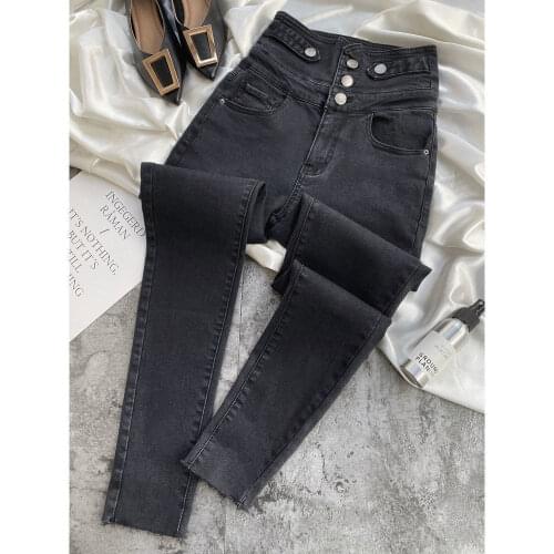 Woman Jeans Pants Black Gray Autumn High Waist Tappered Pencil Pants Pantalones Vaqueros Mujer