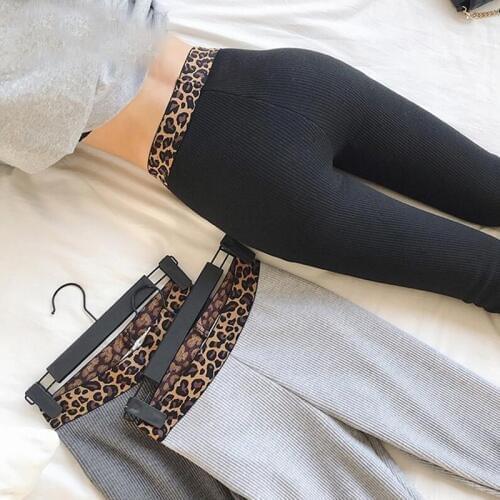2019 autumn leggings women leopard waist thread vertical pant women wear cotton leggings high waist nine pants leggins mujer