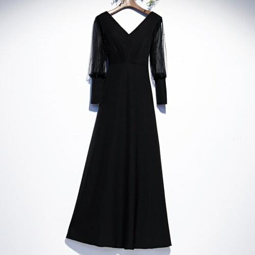 Bespoke Occasion Dresses Vintage V-Neck Full Pearls Luxury Black Lace A-Line Floor-Length Elegant Lady Formal Evening Gown HB095