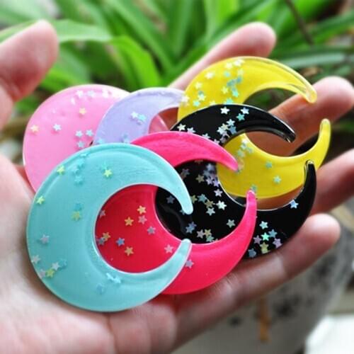 18pcs Mixed 49mm Very Cute Flat Back Resin Moon Glitter Colors With No Hole For Diy Decoration