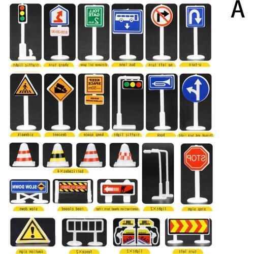 28 PCS Children Car Toy Accessories Traffic Signs Indicator in English