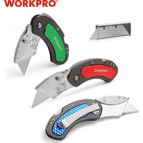 WORKPRO 3PC Mini Knives Utility Knife Aluminum Handle Folding Knife with 10pc Extra Blades
