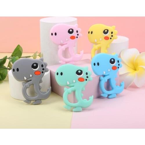 Sunrony 5pc Dinosaur Silicone Teether Cartoon Animals Food Grade Safety Pendants DIY Pacifier Chain Accessories Baby Molar Toys