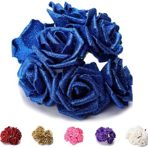 7Pcs Foam Glitter Artificial Rose Decor, Gold