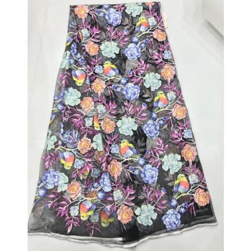 African fabric 5yards ZX29# Colorful flower and bird cloth wedding dress cloth for bridal wedding dress/sawing Free shipping