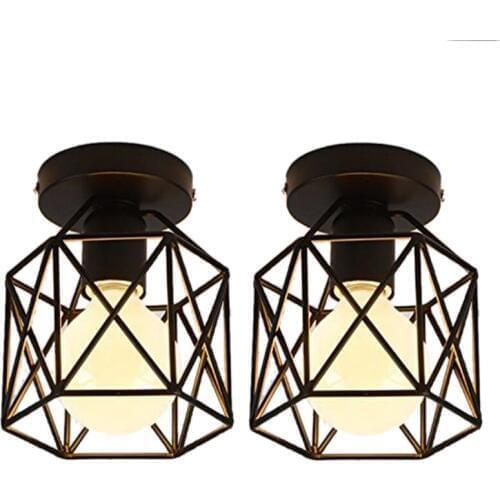 Promotion! 2 Pcs Ceiling Light Industrial Square Cage Metal Iron Retro Chandelier Suspension Light Fixture For Hallway, Entrance