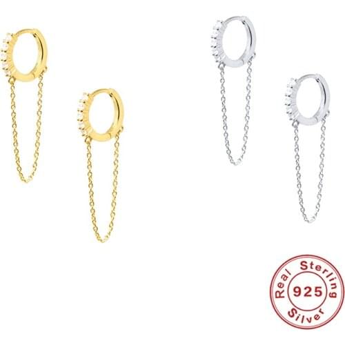 Canner 100% Real Sterling 925 Silver Pendientes 2021 Trend Piercing Round Hoop Earring For Women Tassel Chain Huggie Earrings