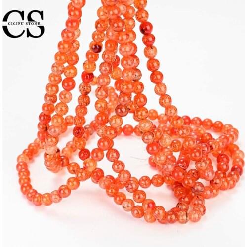 Natural Stone Beads Orange Cracket Agates Round Loose Bead for Jewelry Making DIY Bracelet Necklace Accessories 4/6/8/10/12 MM