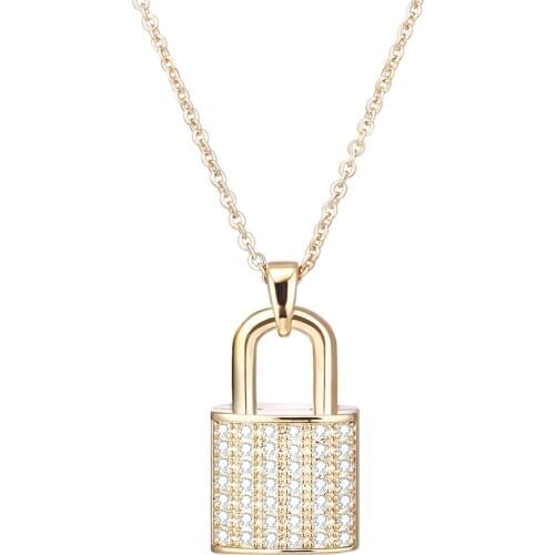 Clear Cubic Zircon Lock Pendant Necklace Gold Silver Color short Necklace For Girl Women Fashion Jewelry Party Valentines Gifts