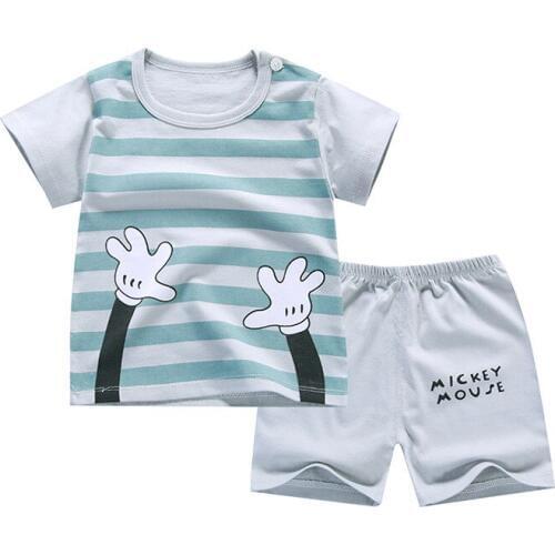 Childrens 100%cotton Short Sleeve T-Shirt Shorts Set Boy and girl sweat-absorbent breathable two-piece suit Comfort suit