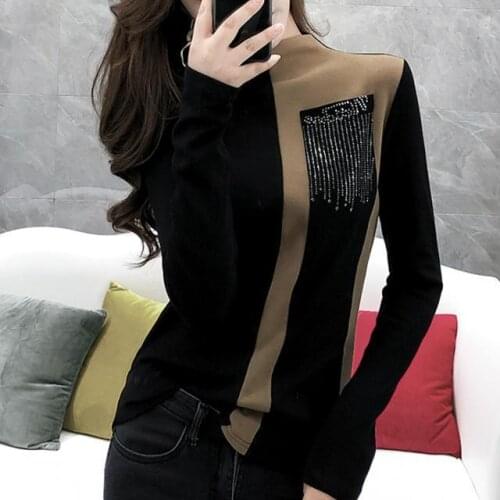Cotton half high collar long sleeve T-shirt for women in autumn and winter
