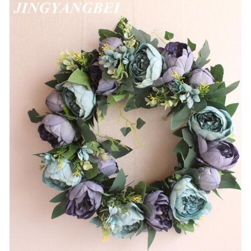 40cm 4colors Silk Peony Artificial Flowers Wreaths Door Perfect Quality Artificial Garland For Wedding decoration Home Party Dec