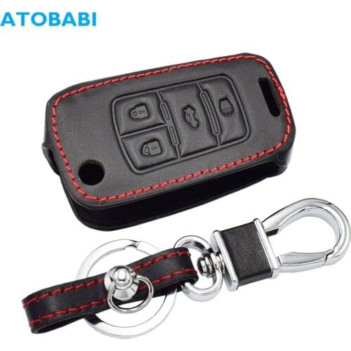 Leather Car Key Cover For Chevrolet Sonic Cruze Aveo Sail Trax Captiva Malibu Silverado 4 Buttons Remote Fob Protector Case Bag