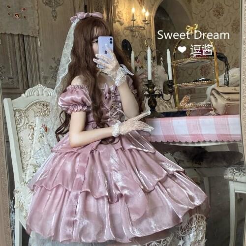 Sweetdream Hanayome Summer Womens Lolita Short Sleeve Dress Gorgerous Cute Girl One Piece Pink, Blue, Beige, Black