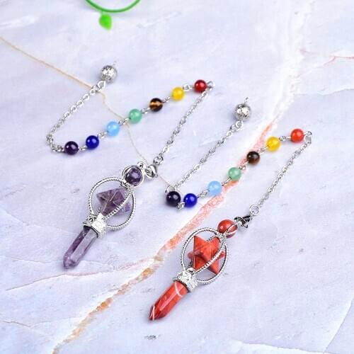Natural Crystal Merkaba Reiki Healing Pendulums Natural Stone Pendant Amulet Crystal Meditation Hexagonal Pendulum for Men Women