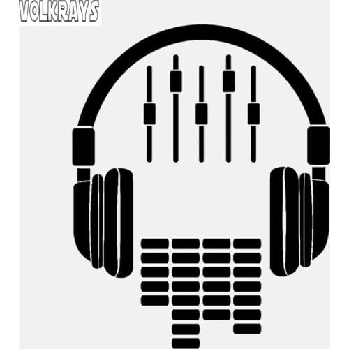 Volkrays Fashion Car Sticker Headphones Music Dj Rock Accessories Reflective Waterproof Vinyl Decal Black/Silver,13cm*10cm