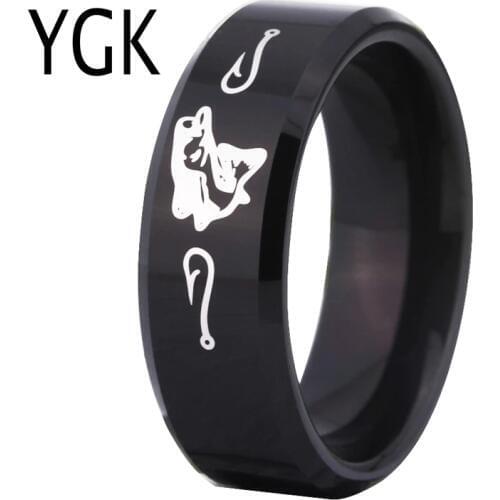 Fashion Fishing Rings For Women Black Tungsten Ring Heavy Metals Animal Jewelry Outdoor Hunting Fishing Mens Wedding Band Ring