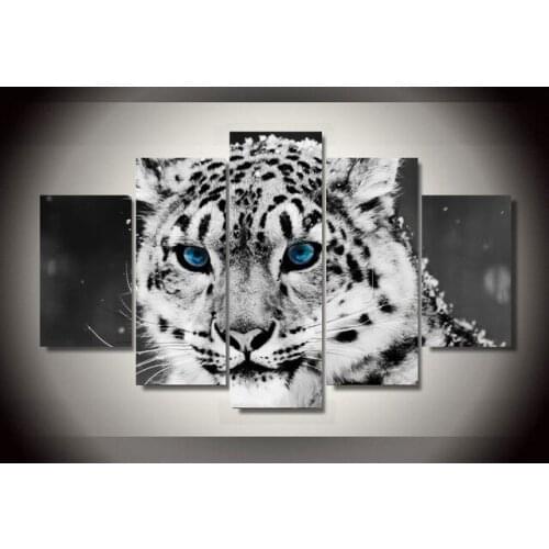 New 5 Pieces/sets Canvas Art Canvas Painting Snow Leopard Black White Decorations For Home Wall Art Prints Canvas Unframed\J0397