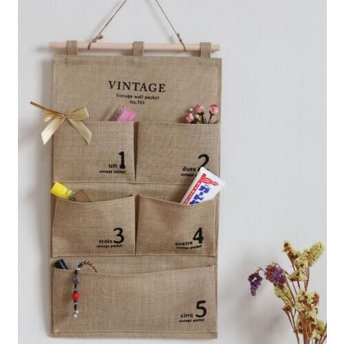 New Linen Hanging Storage Bags Wall Pocket Hanging Holder Organizer Sundries Storage Pocket For Decoration Kitchen Bathroom